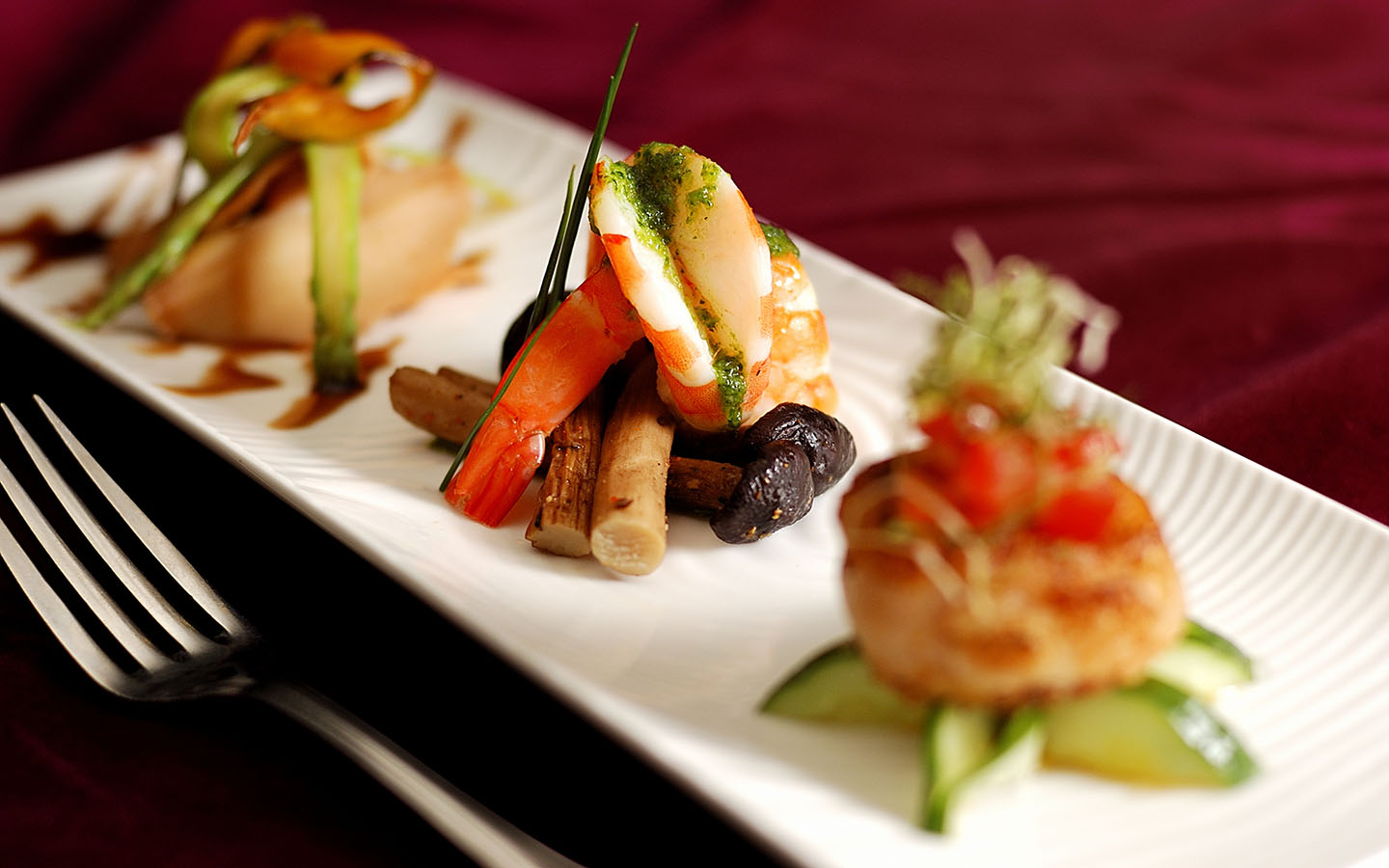 An appetiser platter at a fine dining restaurant