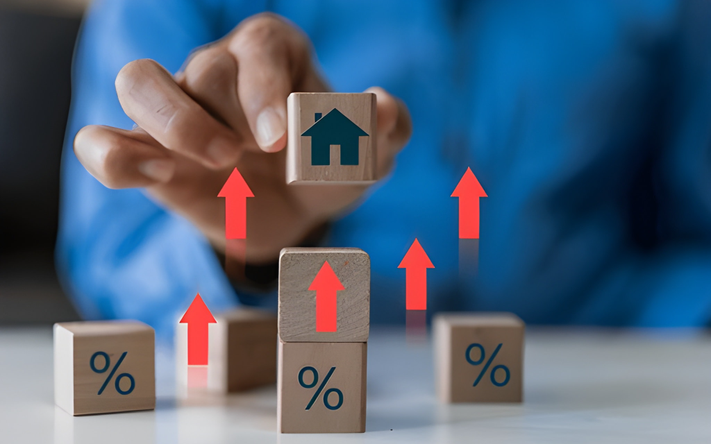 مجسم منزل مع أسهم مرتفعة