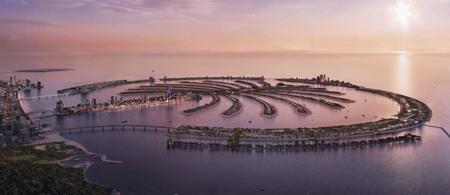 Palm Jebel Ali is Dubai’s man-made palm-shaped island development surrounded by the Arabian Gulf