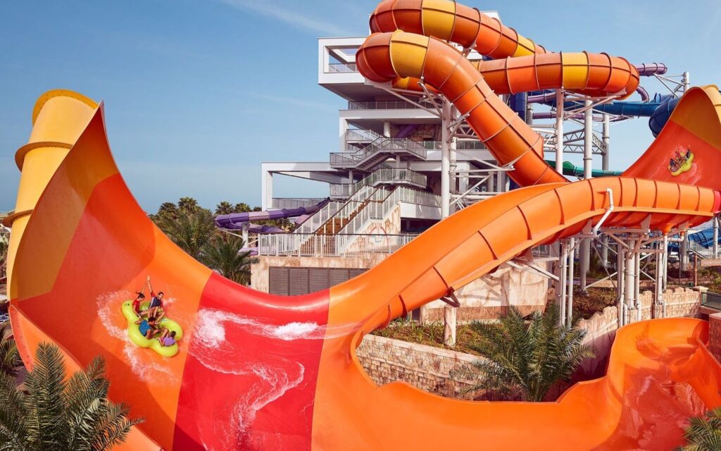 Aquaventure Waterpark at Atlantis The Palm features slides and pools