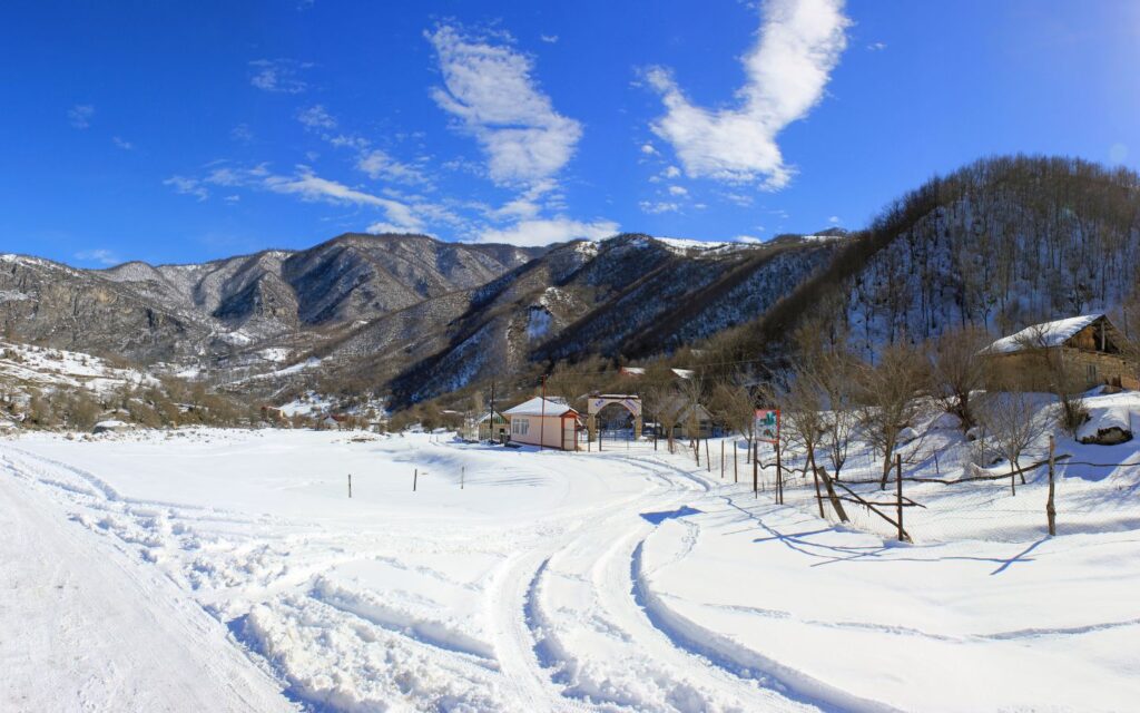 Winter view of Azerbaijan’s landscape as a top places to visit from Dubai in winter.