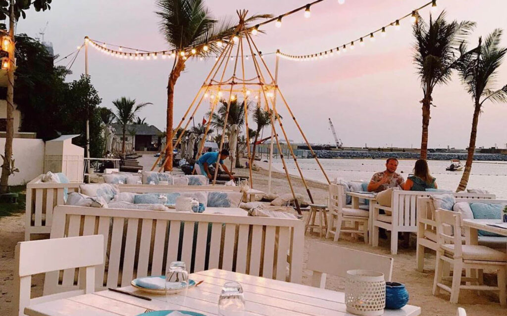 Fish Beach Taverna outdoor seating area
