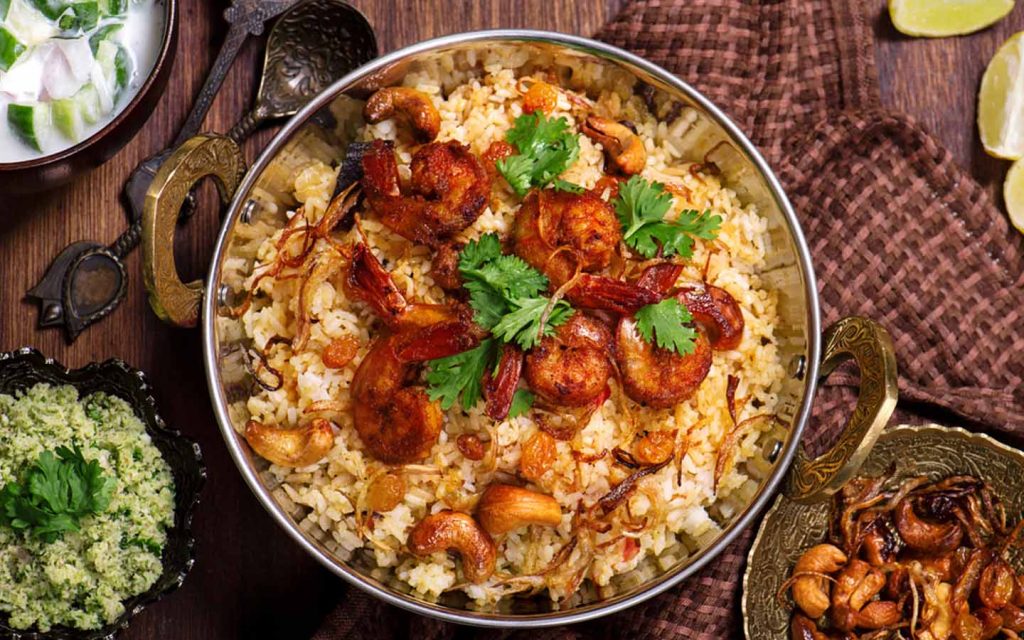 prawn biryani with other delicacies