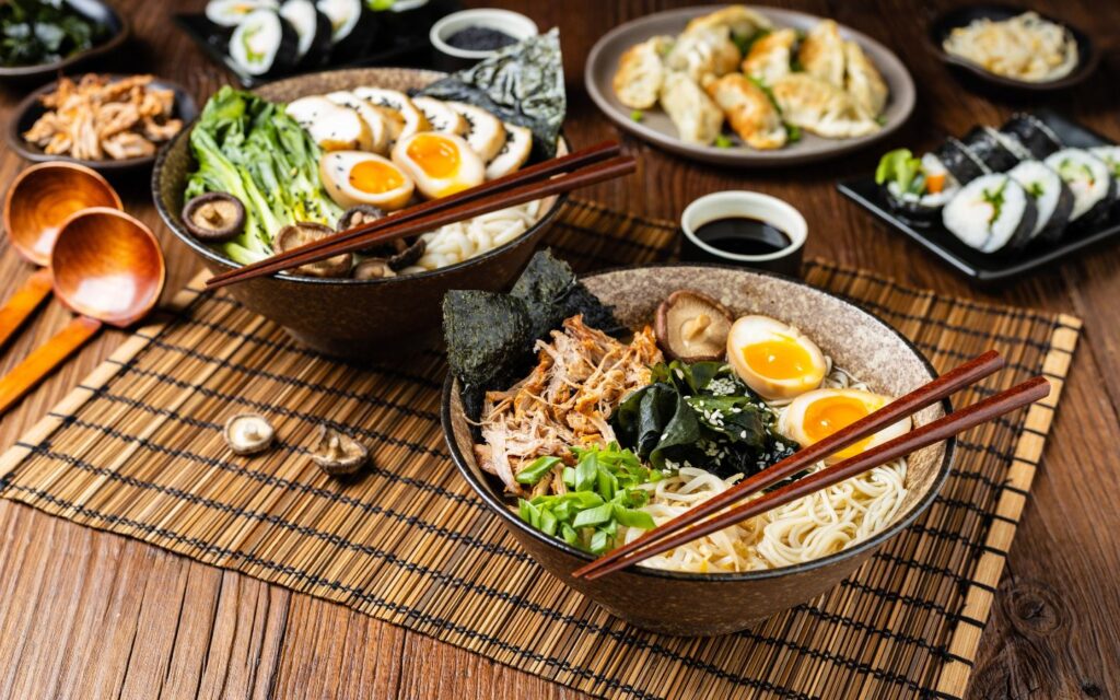 Spicy miso ramen with a marinated egg at an affordable Japanese restaurant Dubai.
