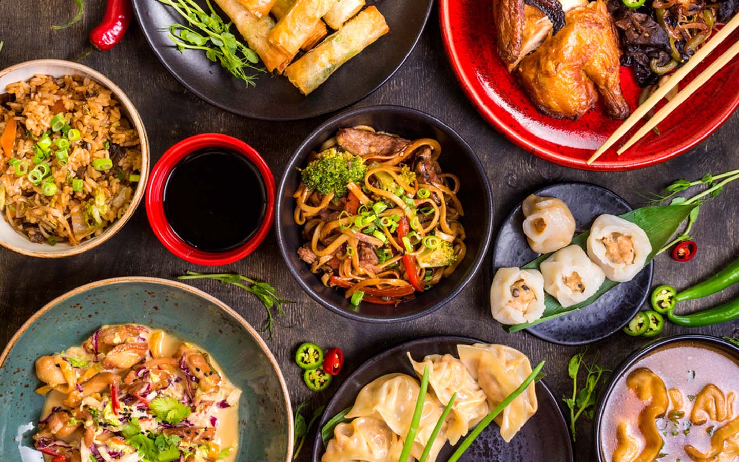 Chinese food spread