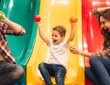 family in ball pit
