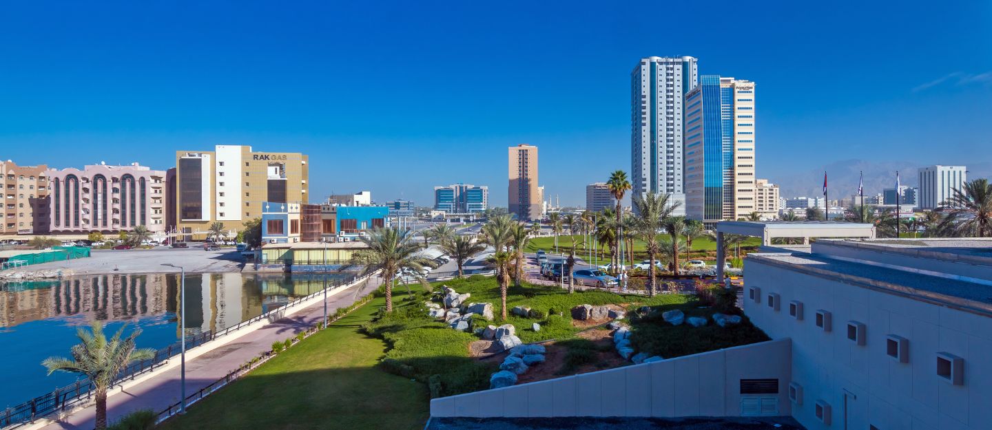 aerial view of ras al khaimah residential and commercial properties