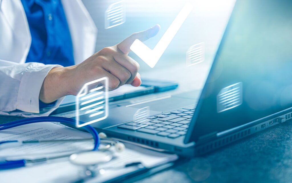 Doctor filling online form for DoH eligibility requirements