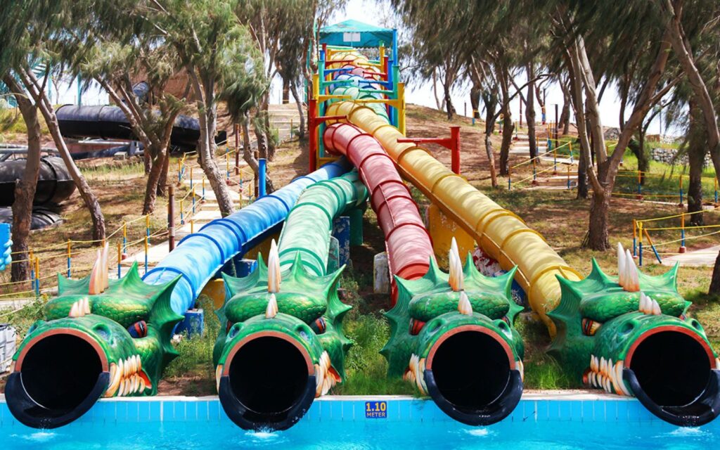 twisting dragon slide at Dreamland Aqua Park Umm Al Quwain
