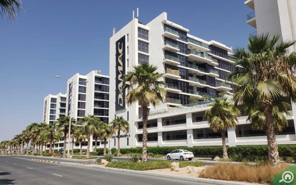 outside view of Golf Promenade buildings in DAMAC Hills