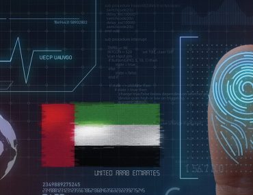 Graphic showing fingerprint scan and UAE flag