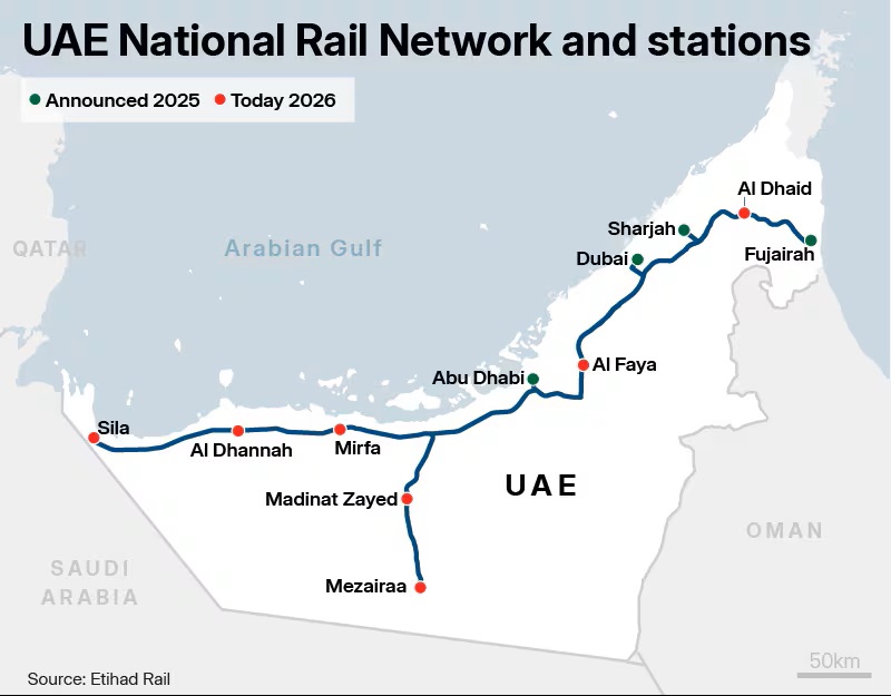Etihad Rail network and stations map