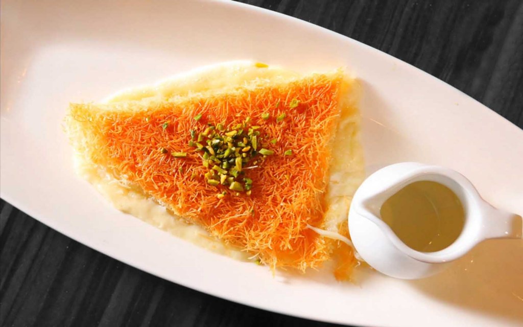 Kunafa with sugar syrup at fine dining Arabic restaurant in Abu Dhabi