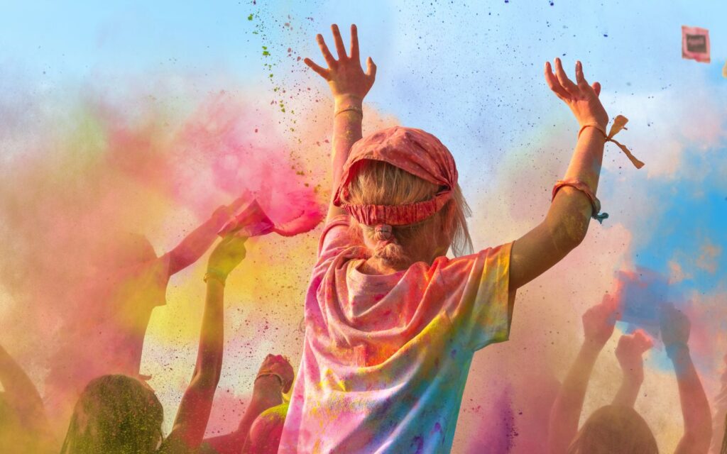 Colourful powder splashes representing the Festival of Colours in Dubai.