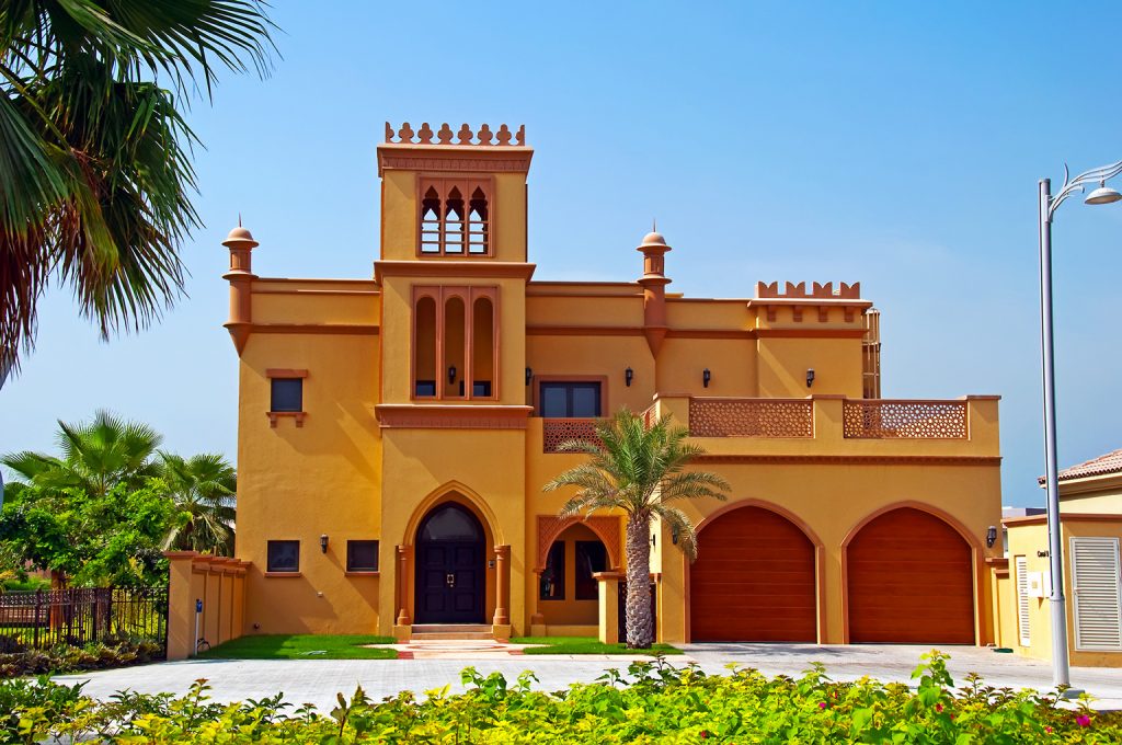 View of a classic Dubai home on a sunny day