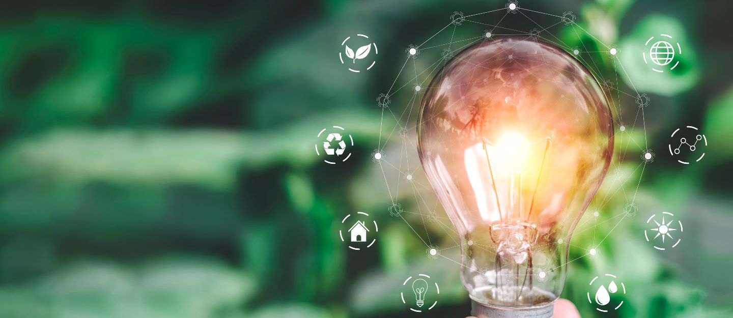electricity bulb with energy saving icons