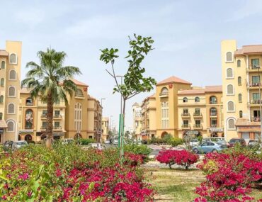View of mid-rise apartment blocks in International City