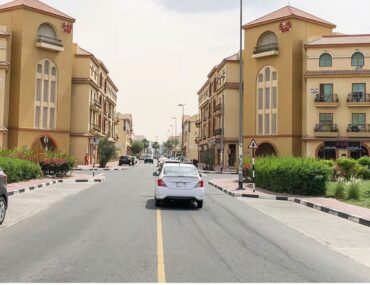 View of apartment buildings in International City Dubai