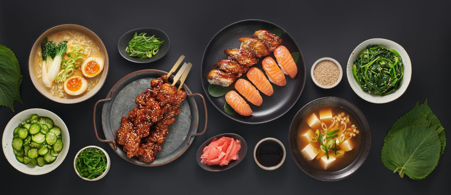 A colorful platter of fresh Japanese food at the best affordable Japanese restaurant in Dubai.