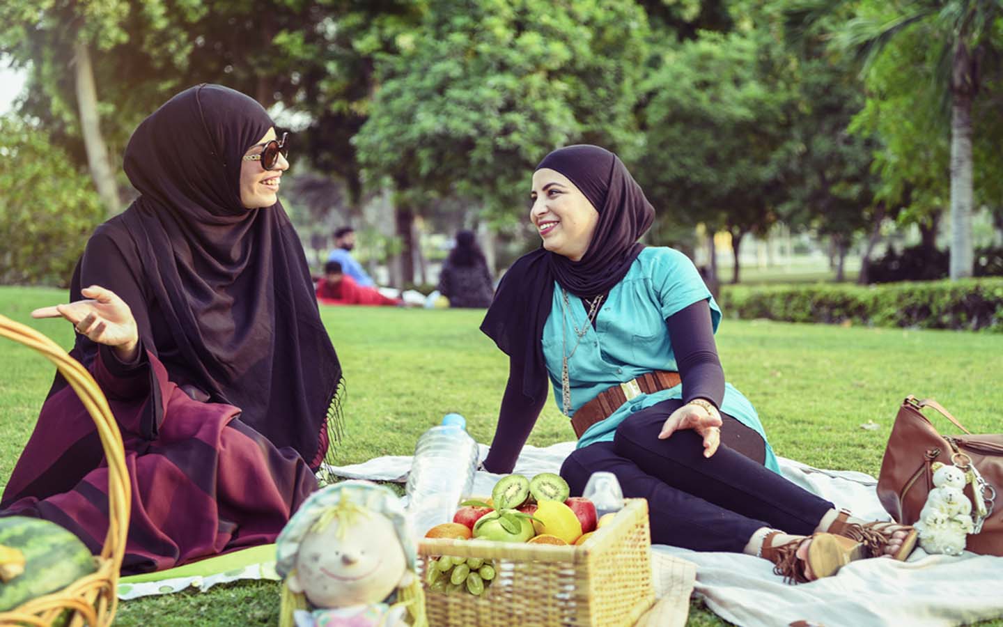 2 ladies enjoy a picnic in one of the few ladies only parks in Ras Al Khaimah