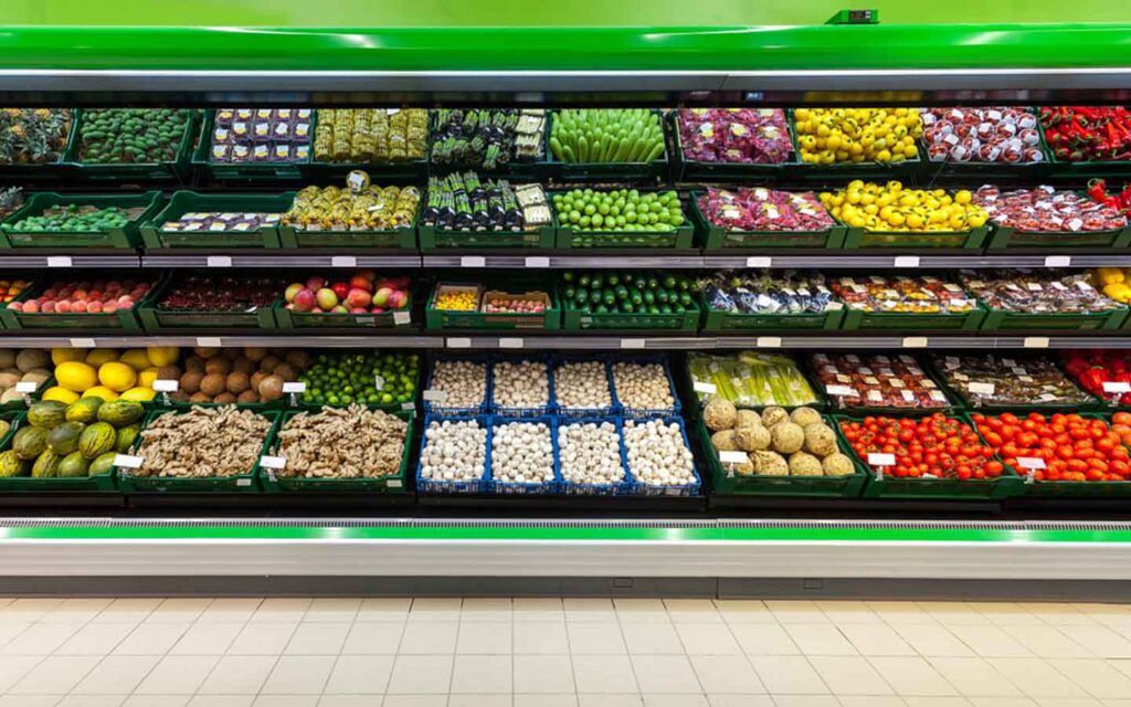 fresh vegetable section in a grocery store