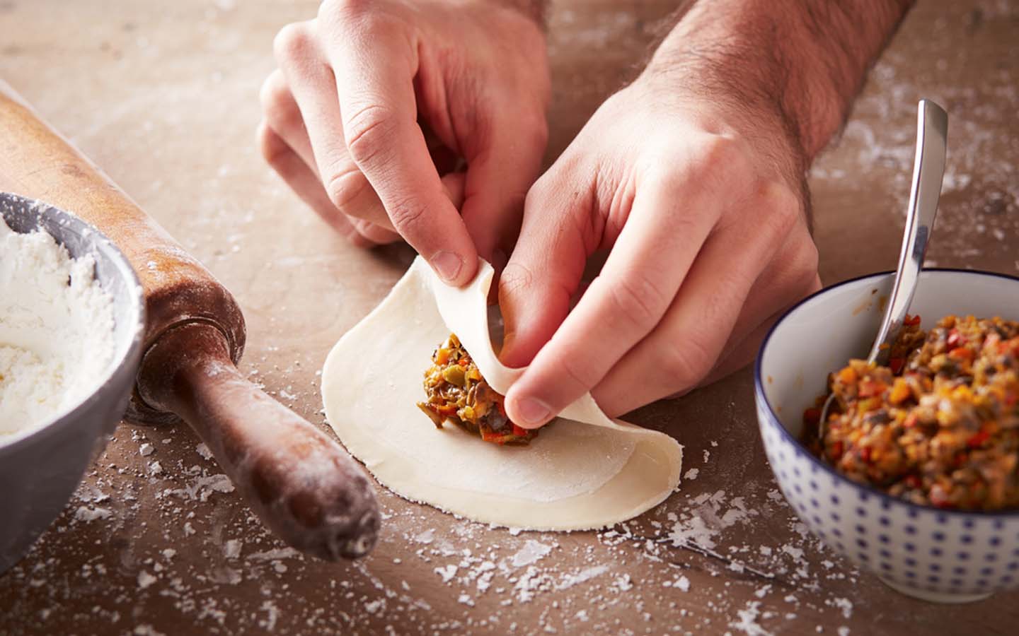Folding dim sum at a Dubai restaurant