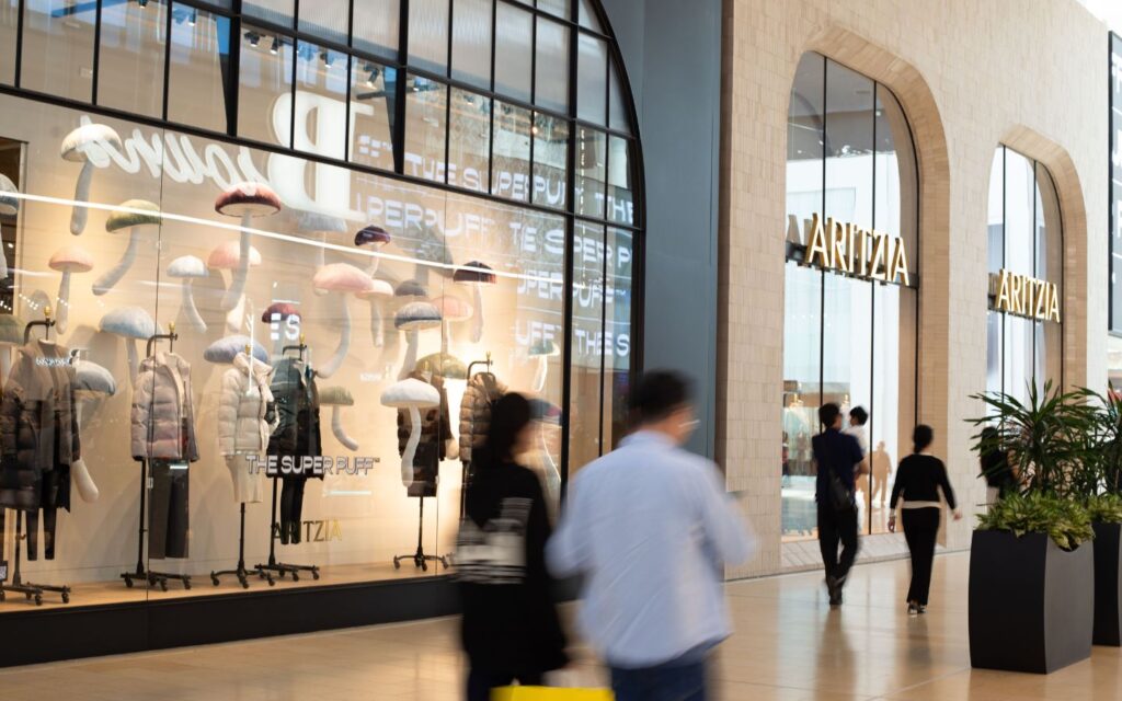 Upscale mall interior in Abu Dhabi featuring designer stores.