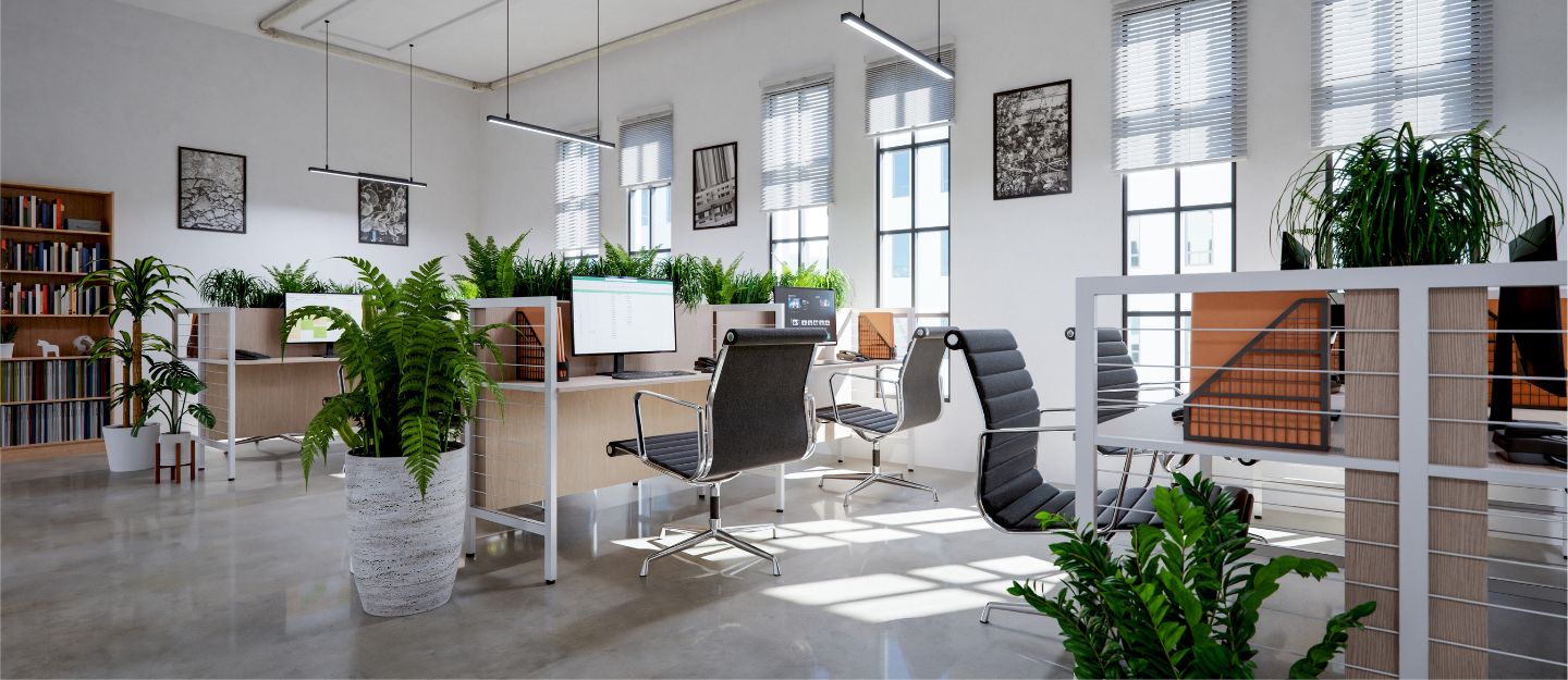 Minimalist office interiors featuring clean lines, neutral tones, and clutter-free workspace design.
