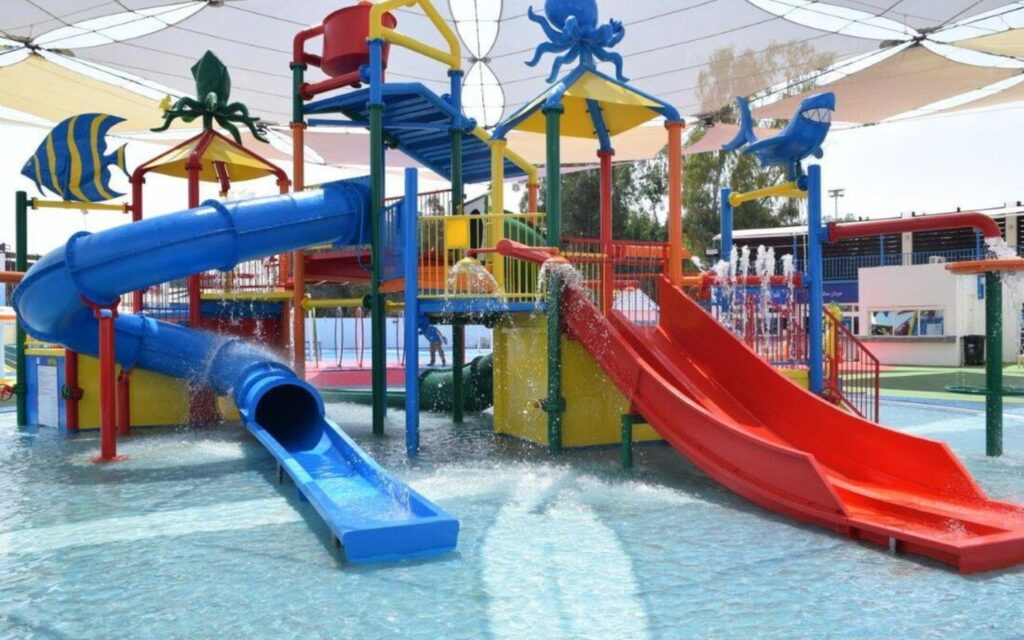 Murjan Splash Park kids water playground with slides and splash buckets in Abu Dhabi