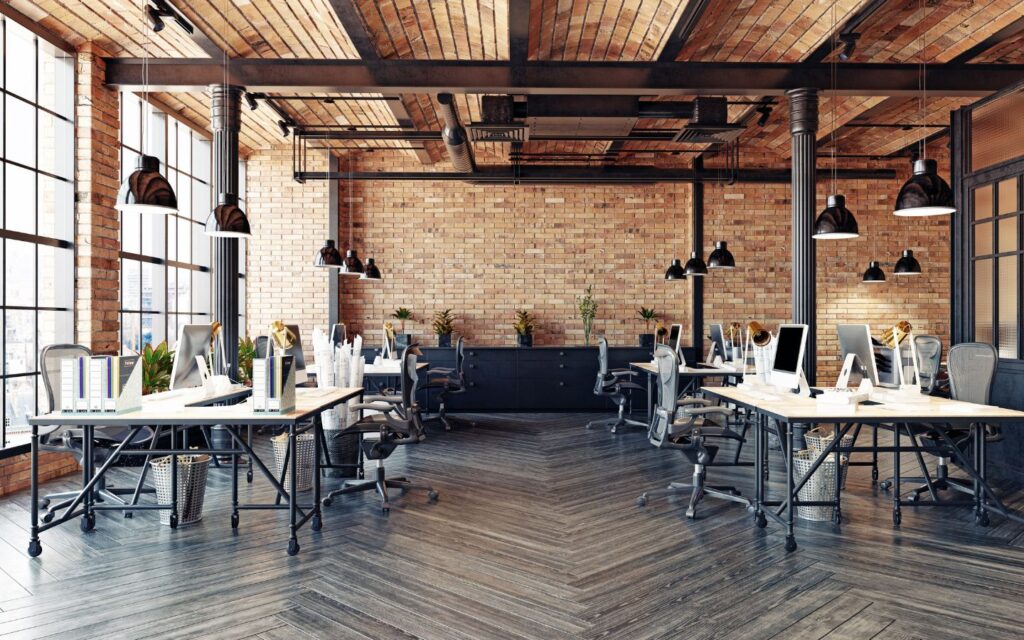 Latest office interior trends featuring stylish furniture, greenery and modern collaborative spaces.