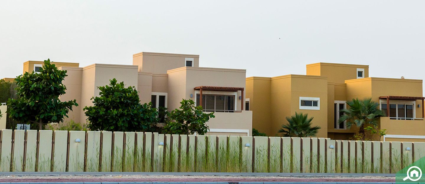 Residential community of Al Raha Gardens Abu Dhabi with landscaped streets and family villas