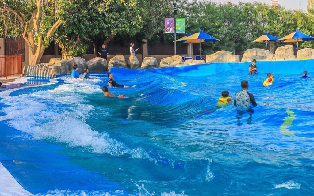 wave pool at Pearls Kingdom waterpark Sharjah