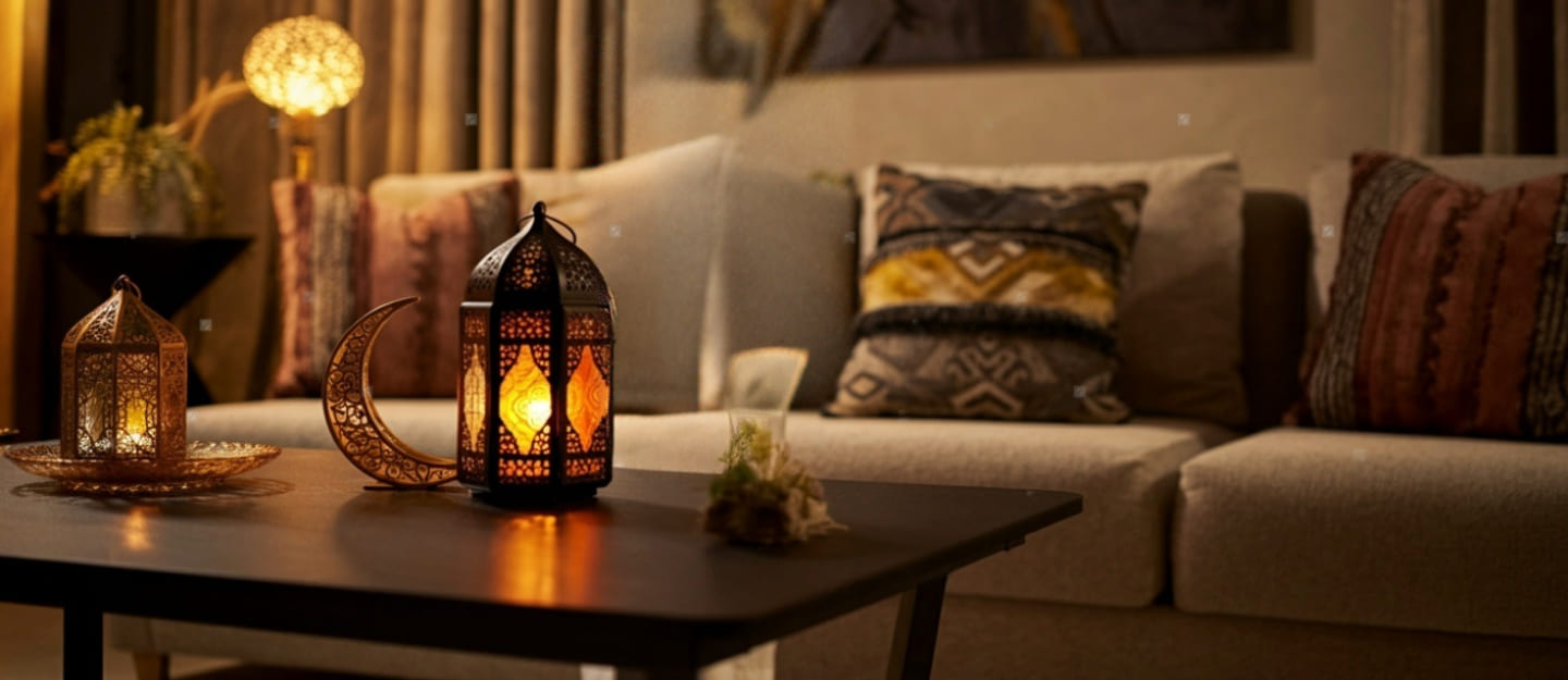 طاولة عليها فانوس رمضان