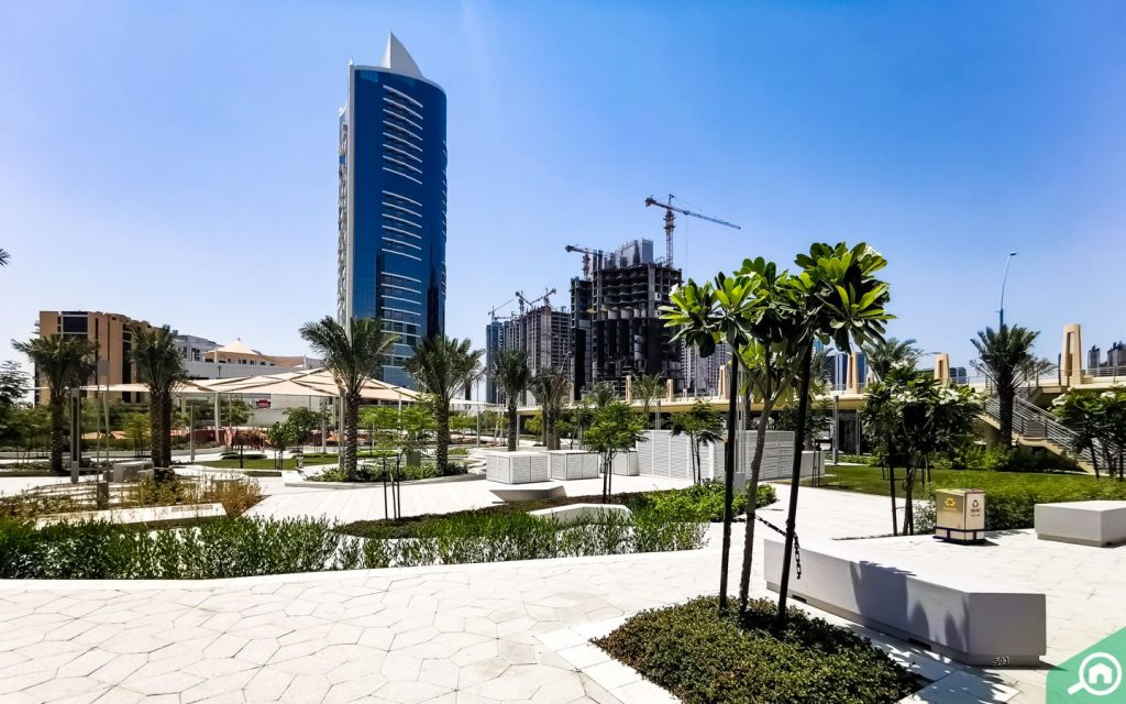 Seating areas at park near Shams Abu Dhabi