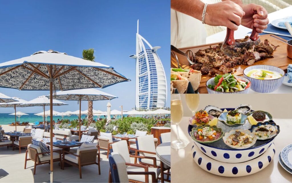 enjoy outdoor waterfront dining in Dubai with Burj Al Arab views