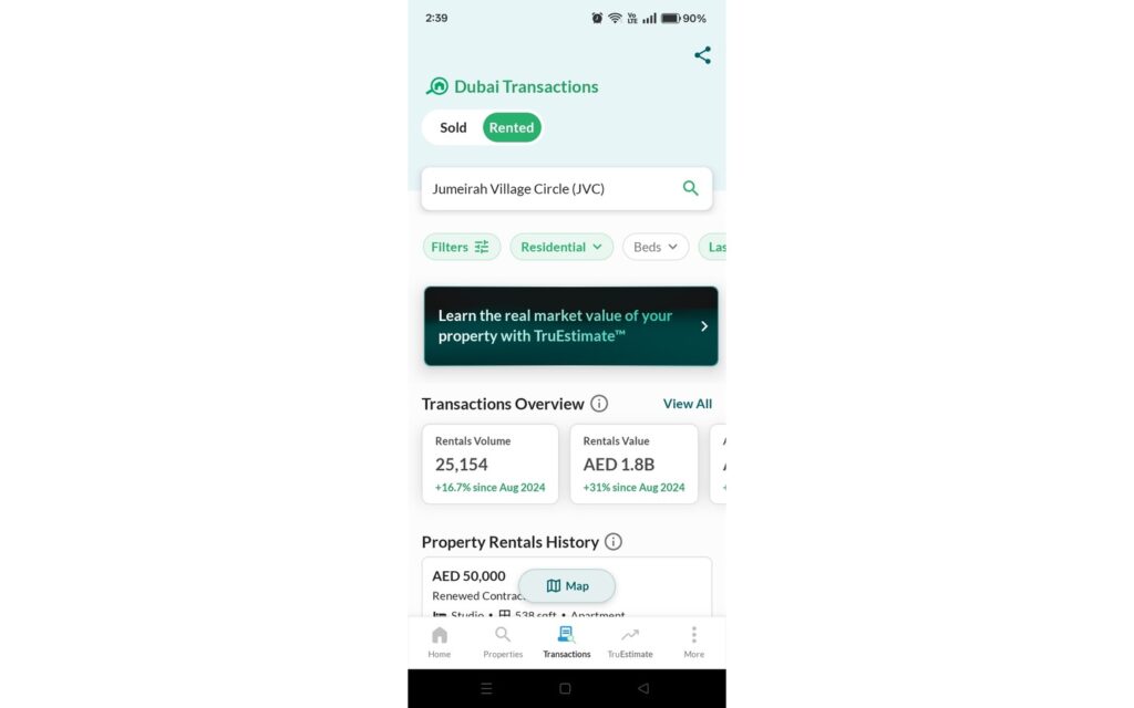 Dubai Transactions in Bayut real estate app UAE