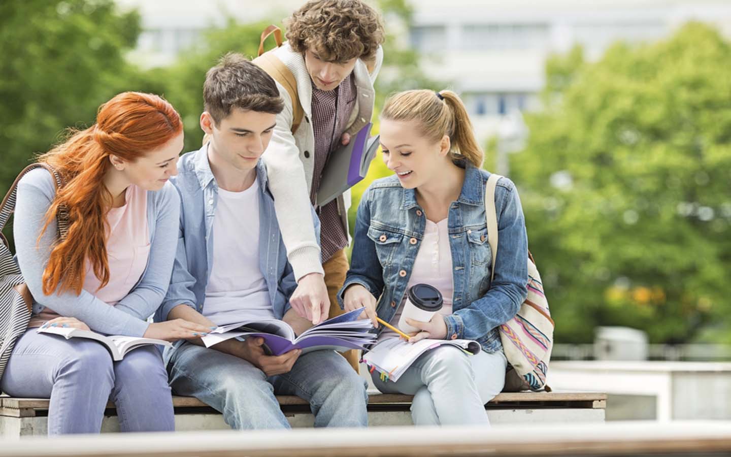 A group of students discussing a project