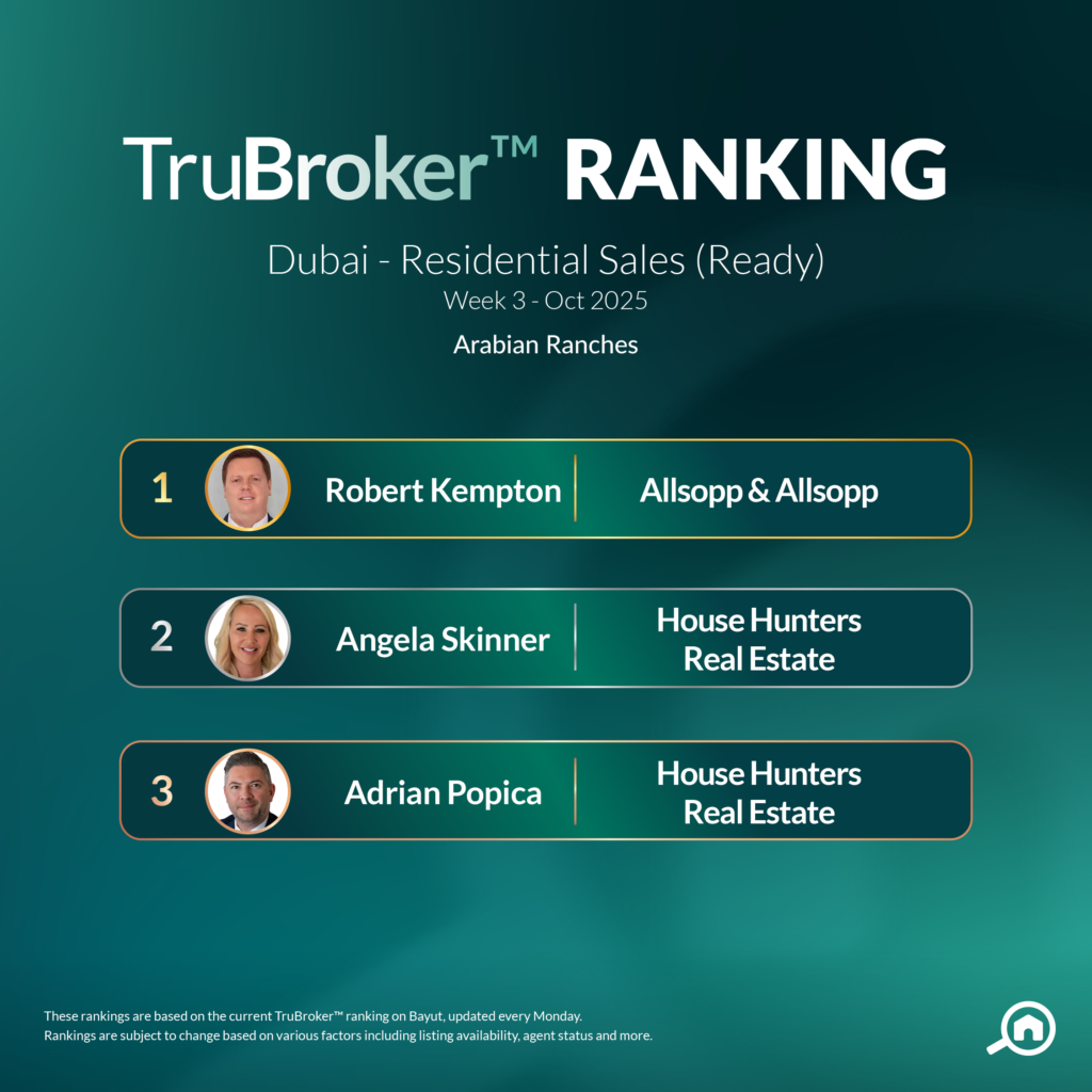 TRUBROKER™ RANKINGS FOR READY PROPERTY SALES Oct Week 3 Arabian Ranches