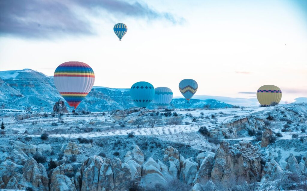 Hot air balloons over Cappadocia’s valleys for winter destinations from Dubai