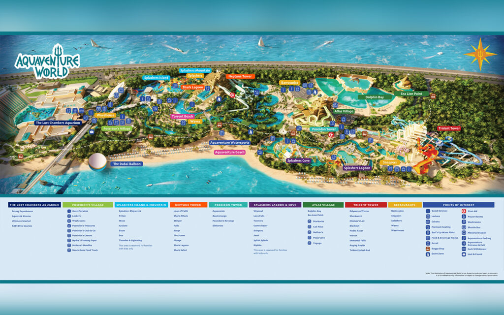 Navigate Aquaventure’s thrills and attractions with this detailed map.