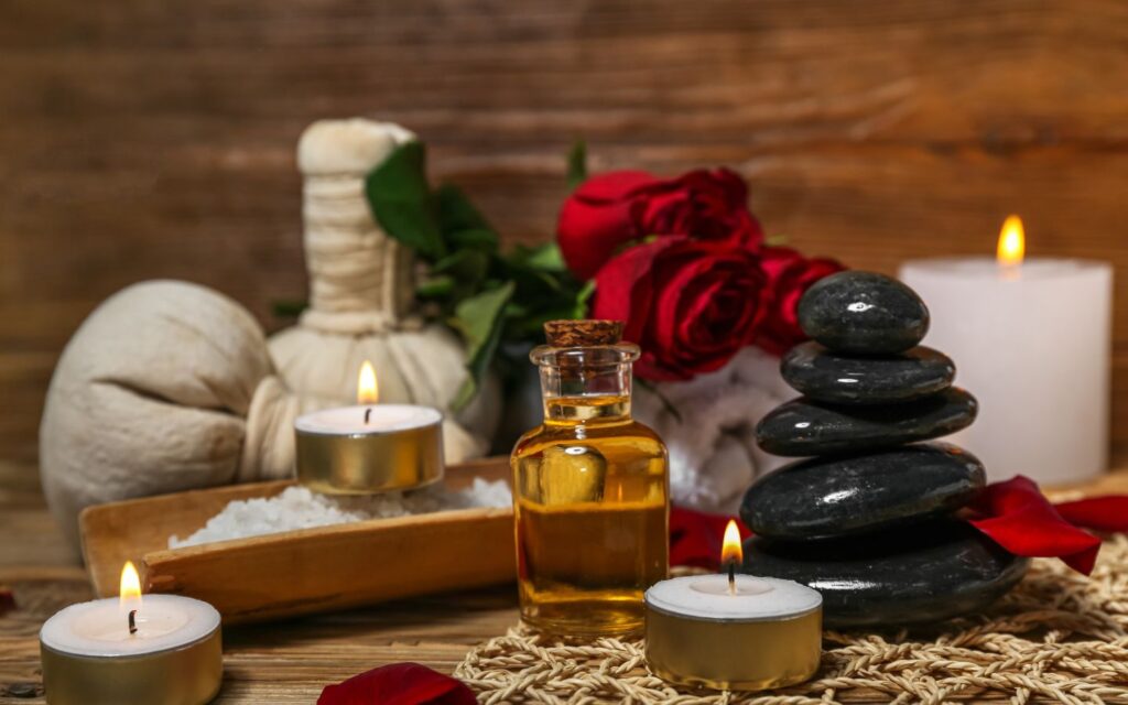 Atmospheric lighting inside a room for spa packages for Valentine’s Day in Dubai.