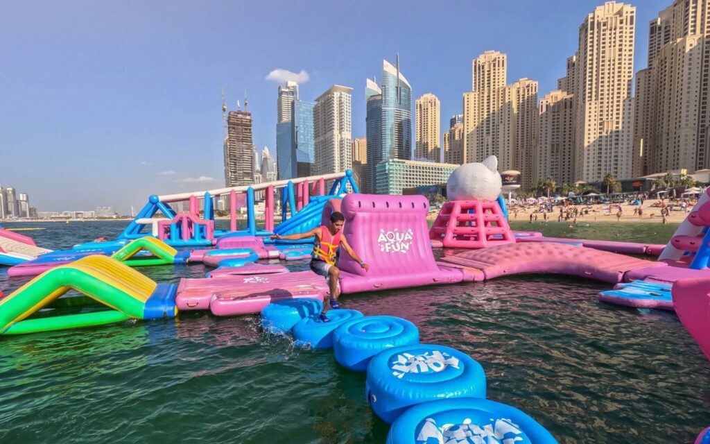 inflatable obstacle at Aqua Fun, best theme parks in Dubai