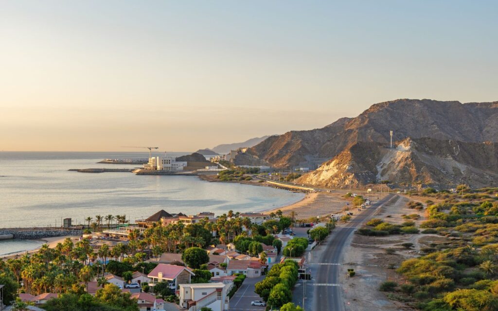 Scenic view from a coastal resort in Fujairah during sunset, perfect for a relaxing long weekend escape.