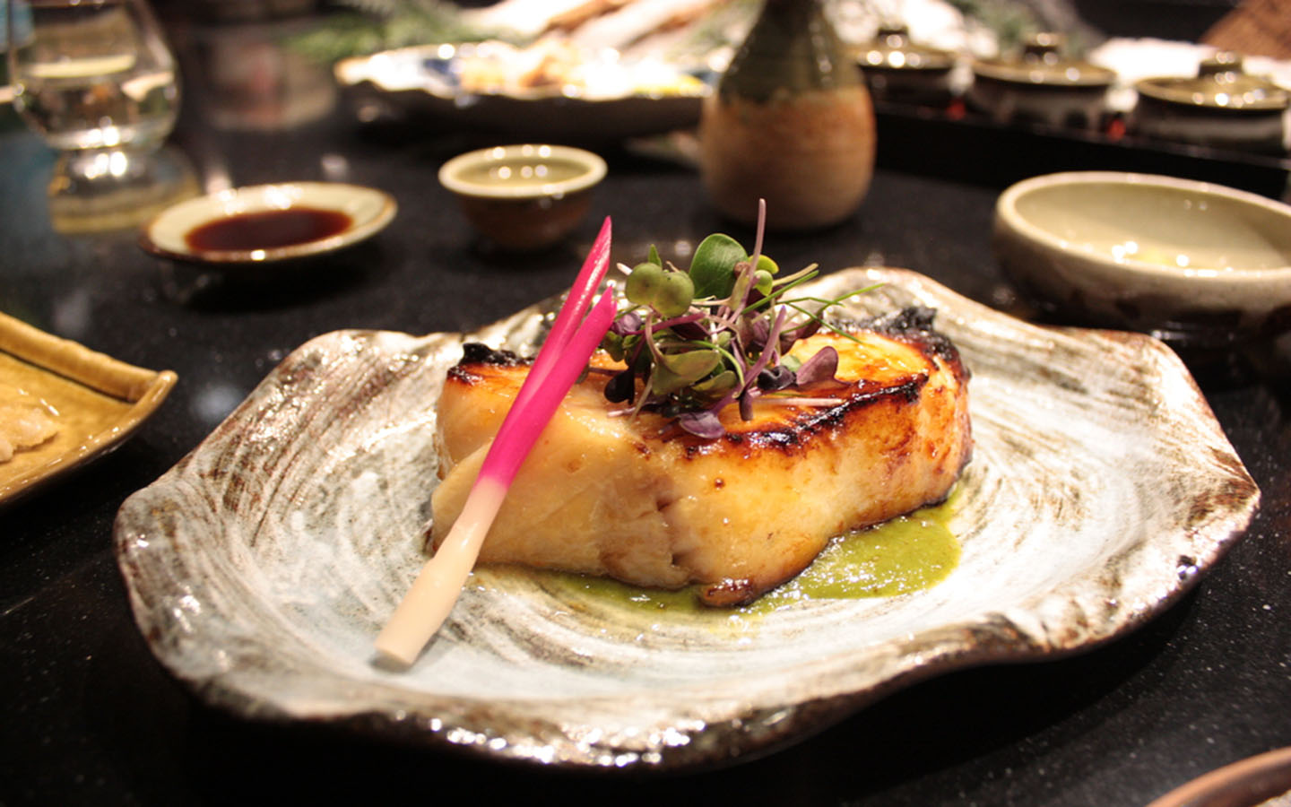 Black cod served in a platter