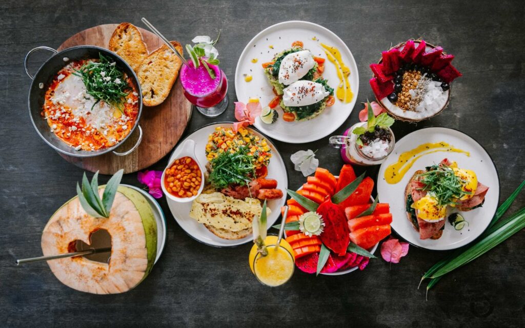 Luxurious brunch spread with desserts, main courses, and drinks in Dubai.