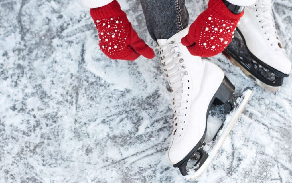 Closeup of person typing ice skates