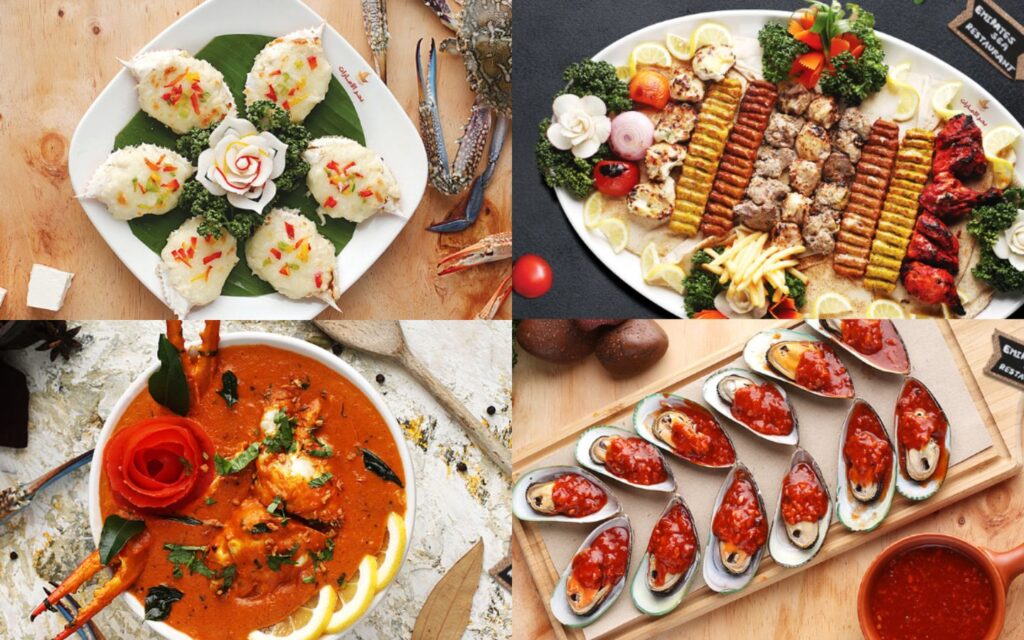 variety of signature dishes at one of the top seafood restaurants in Ras Al Khaimah.