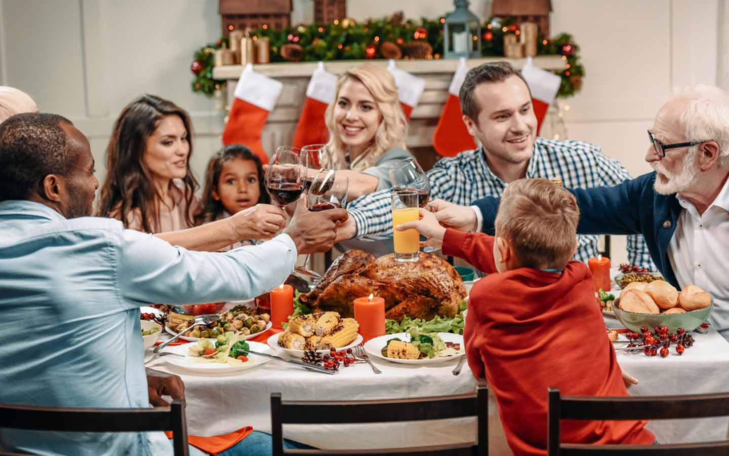 family enjoying Christmas dinner