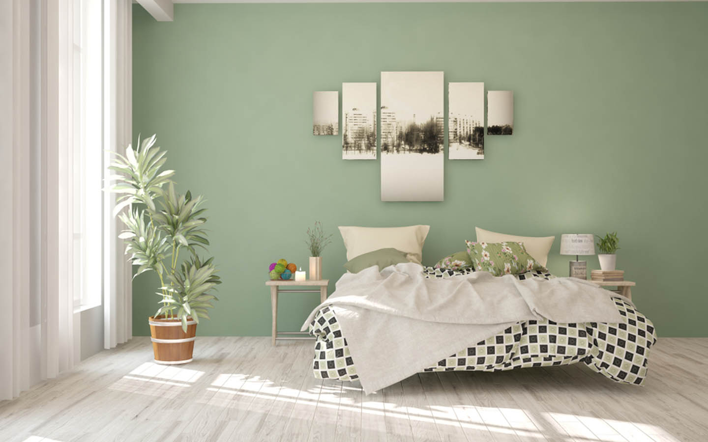 دهان غرفة اخضر من الوان غرفة النوم المعروفة باسم الباستيل