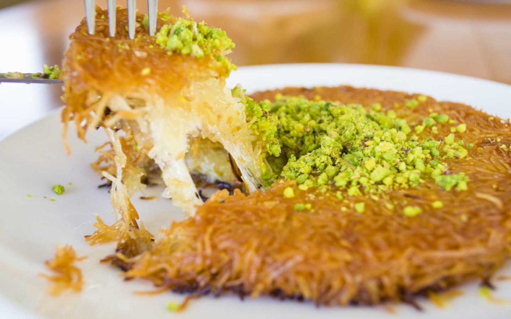 kunafa topped with pistachios